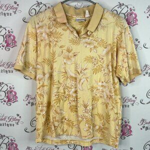 Liz Claiborne golf collared flowers Yellow Floral Polo Shirt